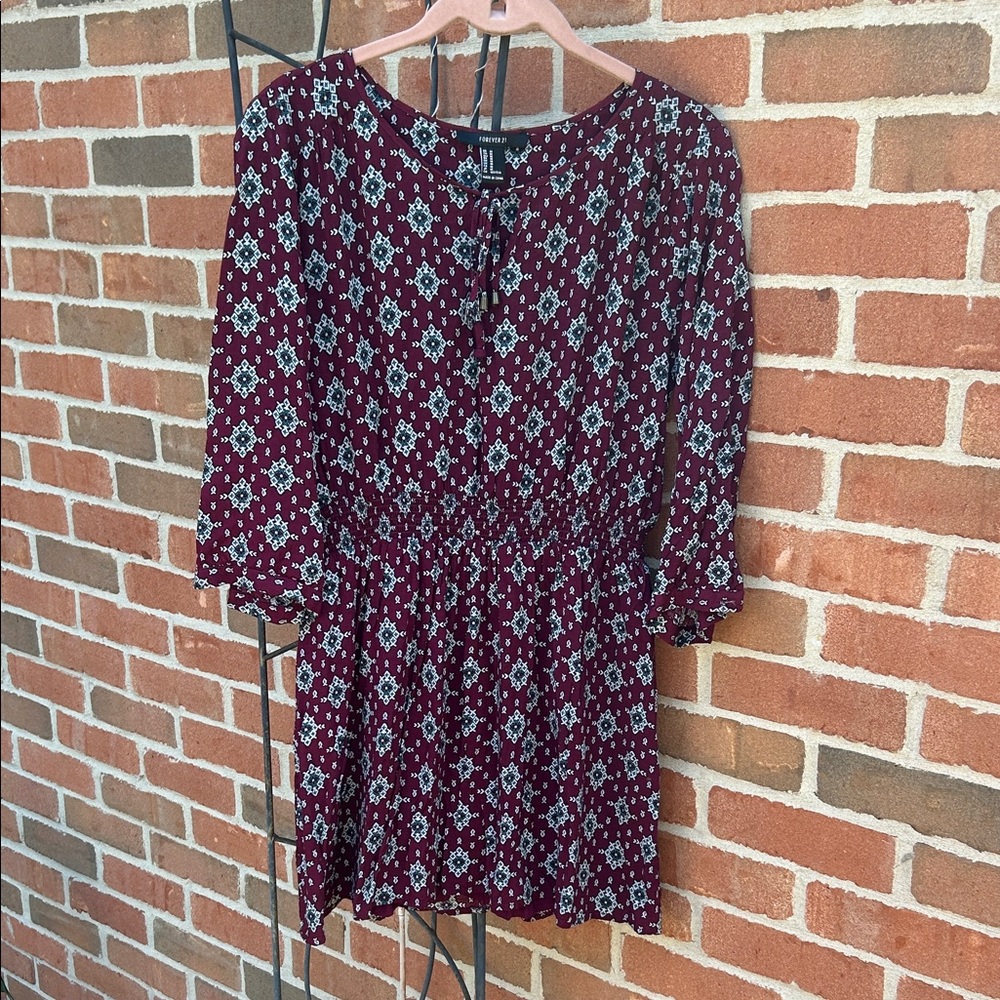 Forever 21- Burgundy and White Patterned Dress